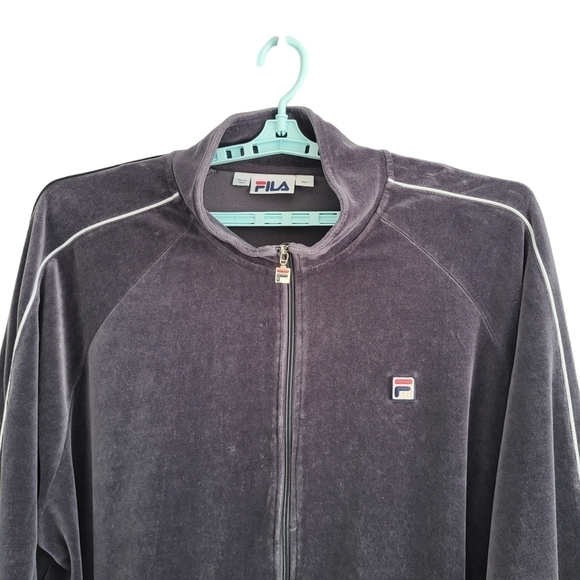 FILA *Tall* Vintage Velour Full Zip Tracksuit Jacket Pockets Gray Big 3XLT fb - Picture 3 of 14